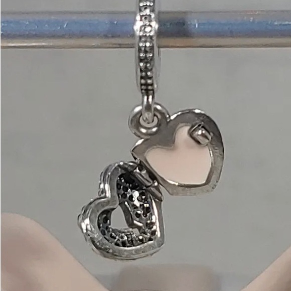 Authentic Pandora SS ANGEL WINGS, Clear CZ/Pink Enamel Locket Dangle #791737CZ - Picture 2 of 3